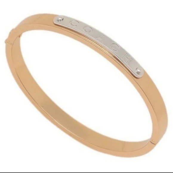Coach Bangle Bracelet Hinged Rose Gold With Silver Coach Embossed Name Plate NWT - Picture 8 of 13